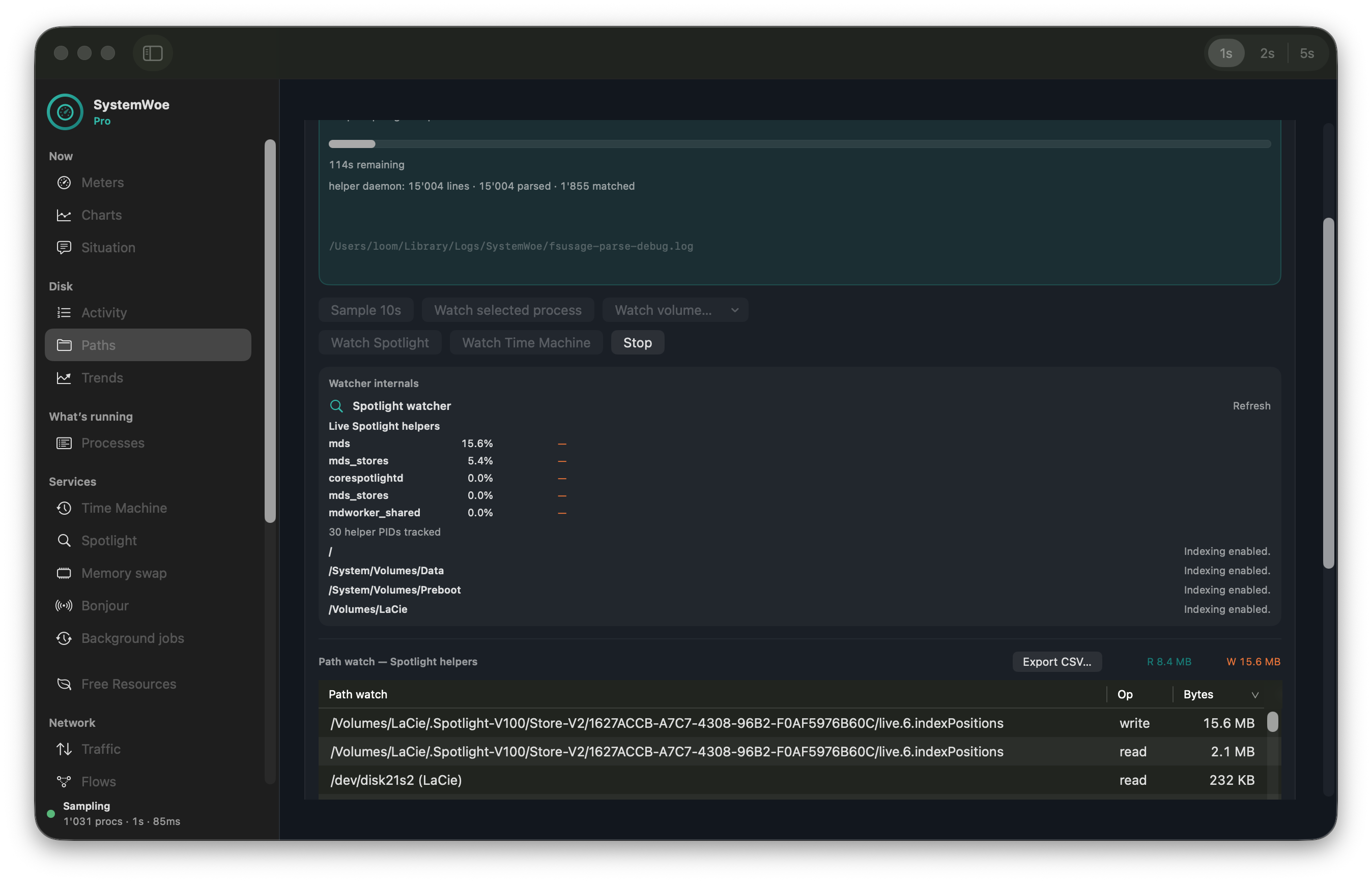SystemWoe process list with knowledge inspector